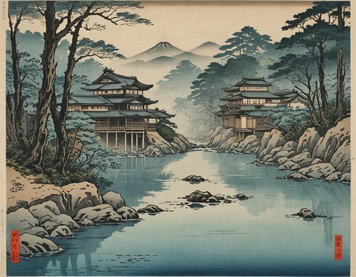 Misty River,  Ukiyo-e / Shin Hanga  by @Joris