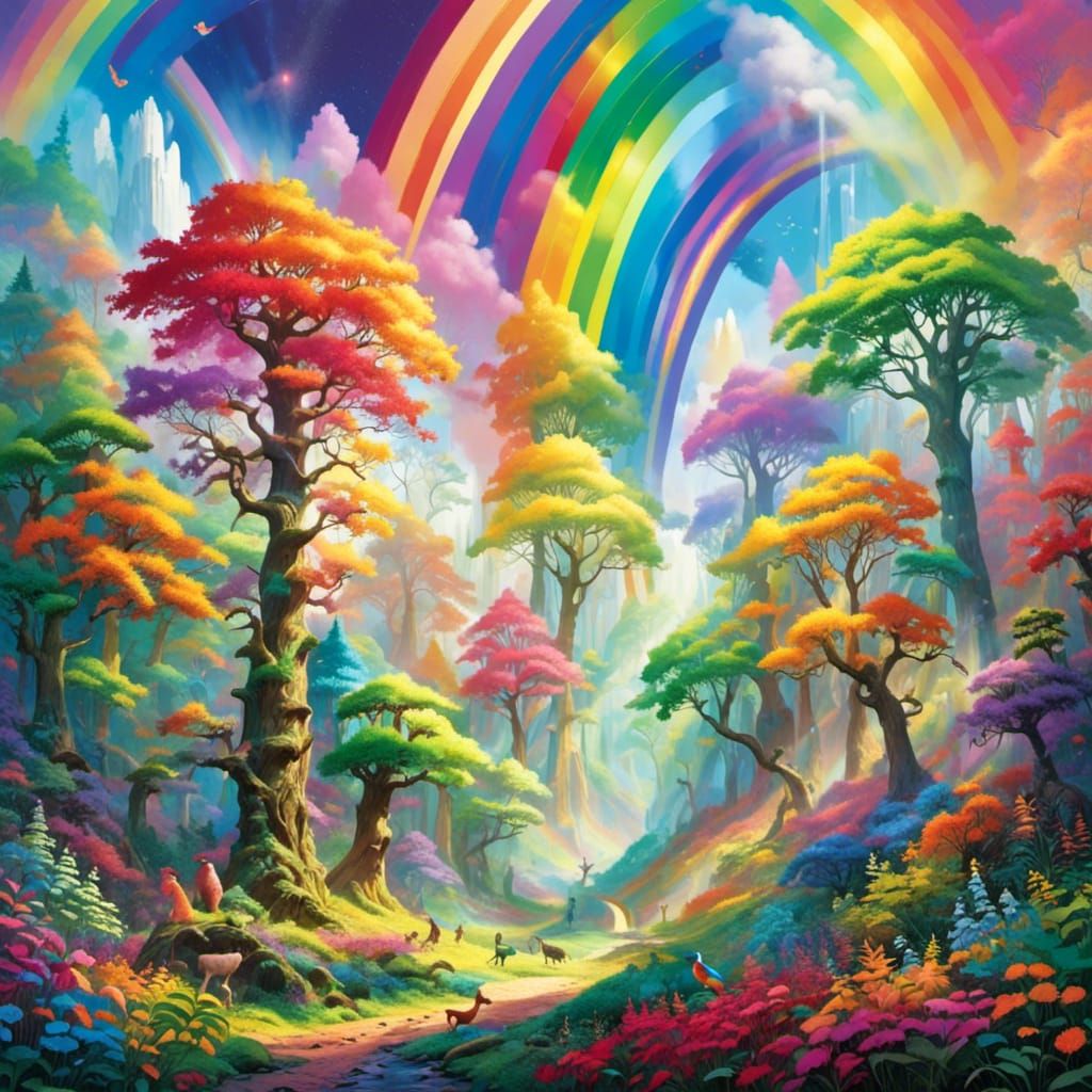<lora:The Rainbow Game:1.0> A beautiful rainbow forest