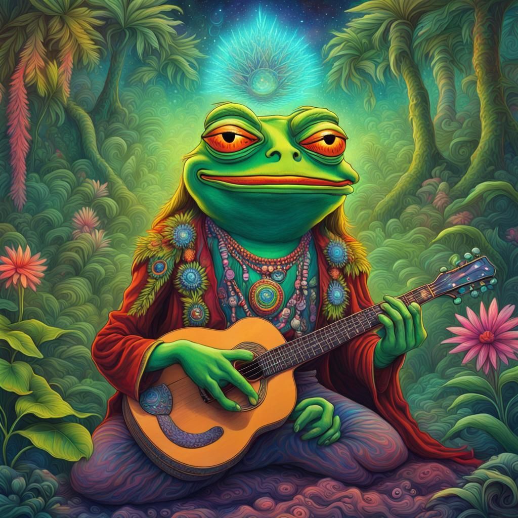 Shaman Pepe The Frog Psychedelics Jungle Session Ai Generated