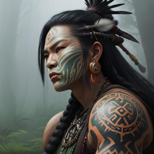 Kumaso Warrior Woman in Watercolor Fantasy Art