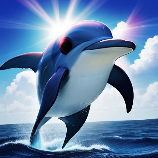 A blue and red eyed dolphin with a purple body.