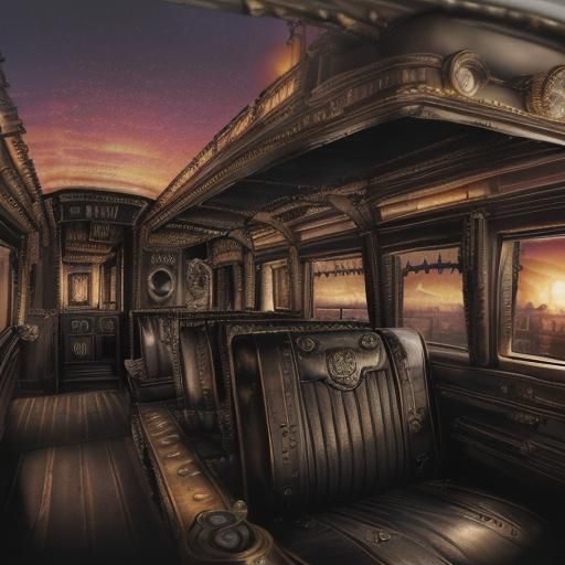 Interior of steampunk limousine