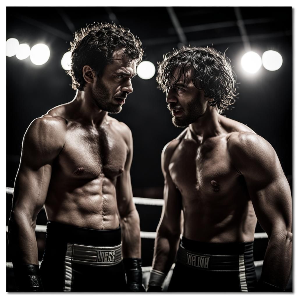Two skinny smelly dweebs in a wrestling ring