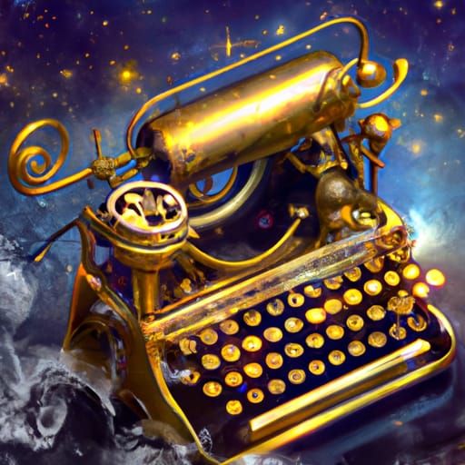 A Victorian typewriter; VictoTypewriter; ethereal fantasy hy...