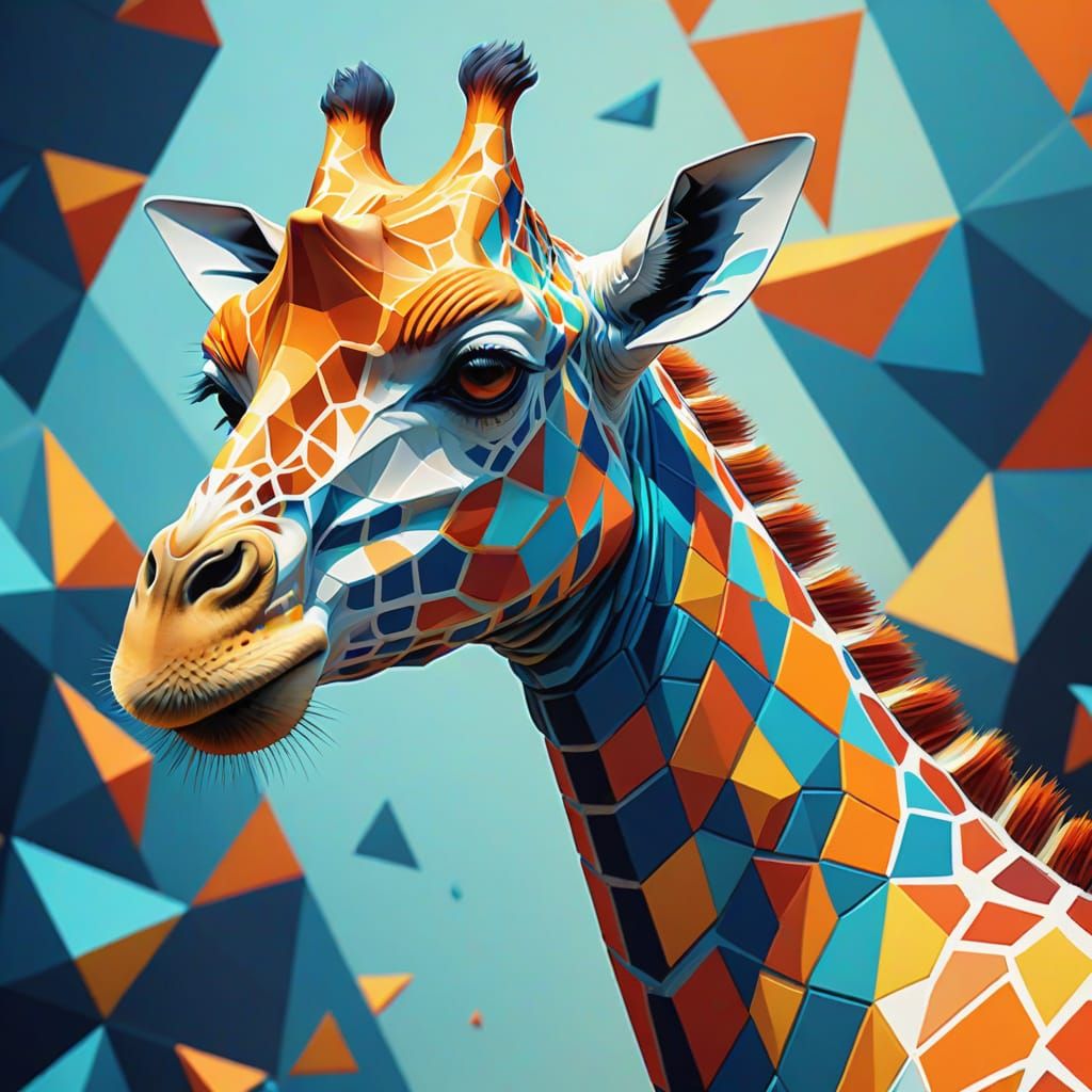 A giraffe formed entirely from small triangles colors  by @ALEXANDRA