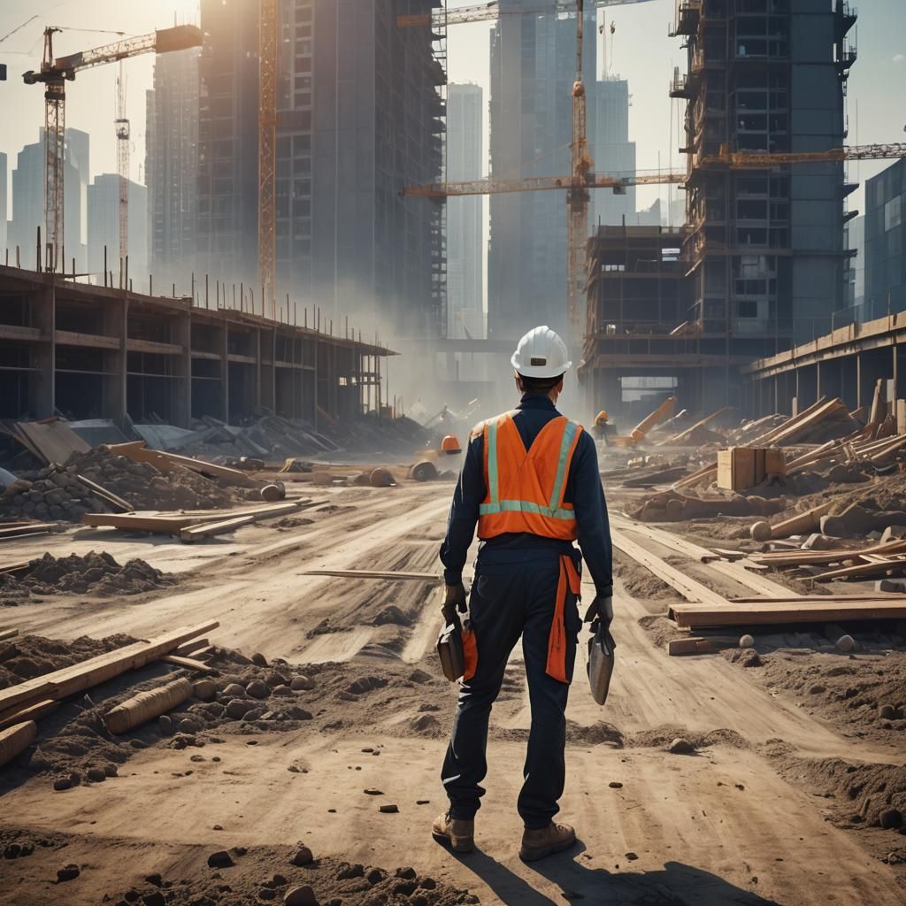 Construction Site Digital Matte Painting with Warm Light