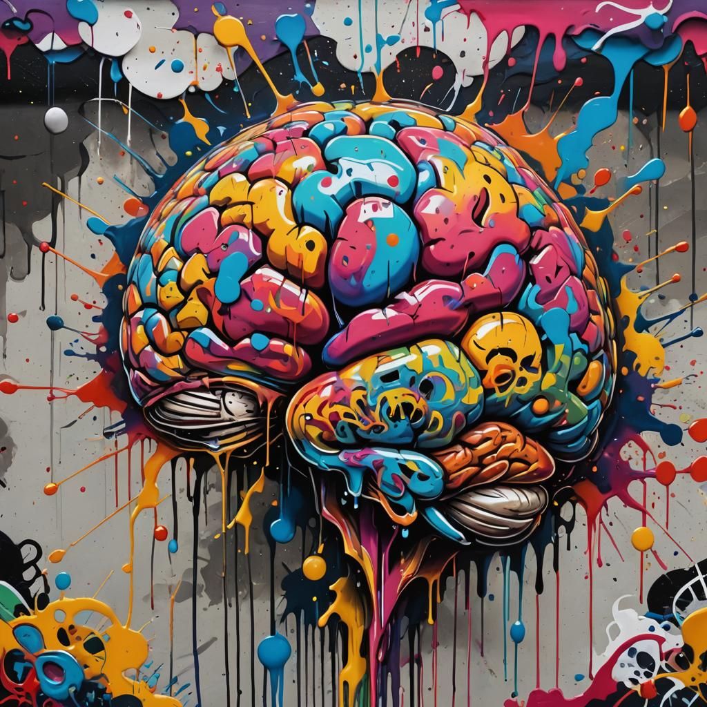 Brain Overload in Graffiti Street Art Style