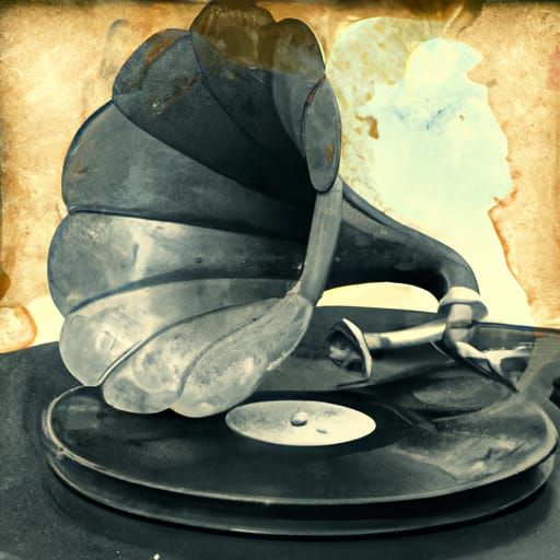 This old water stained, torn & faded photograph is of a 1930s Grammophone record player.  by @Roman Sokal