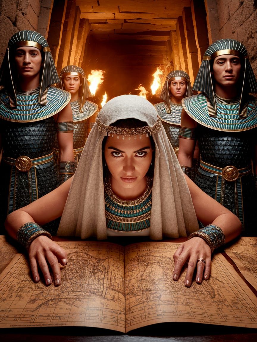 Egyptian Woman Studies Map with Soldiers