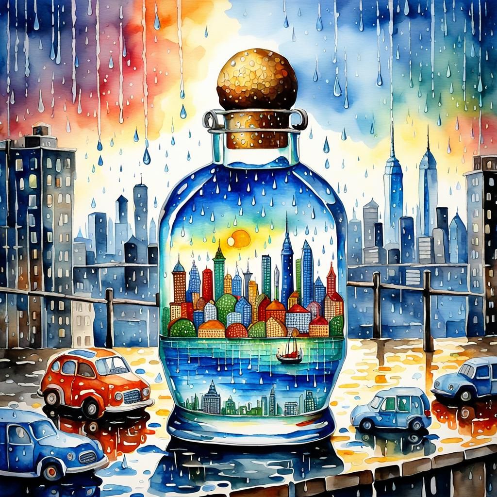  view of the city skyline watercolor  by @Mian