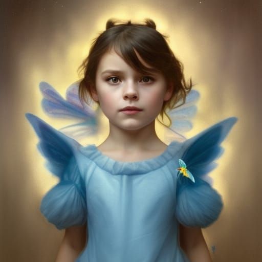 A six year old daughter with dark brown buns and light blue ...