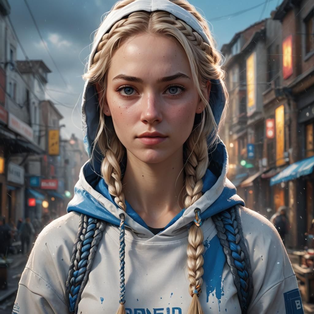 hyperrealistic portrait of an twenty year old girl with brig...