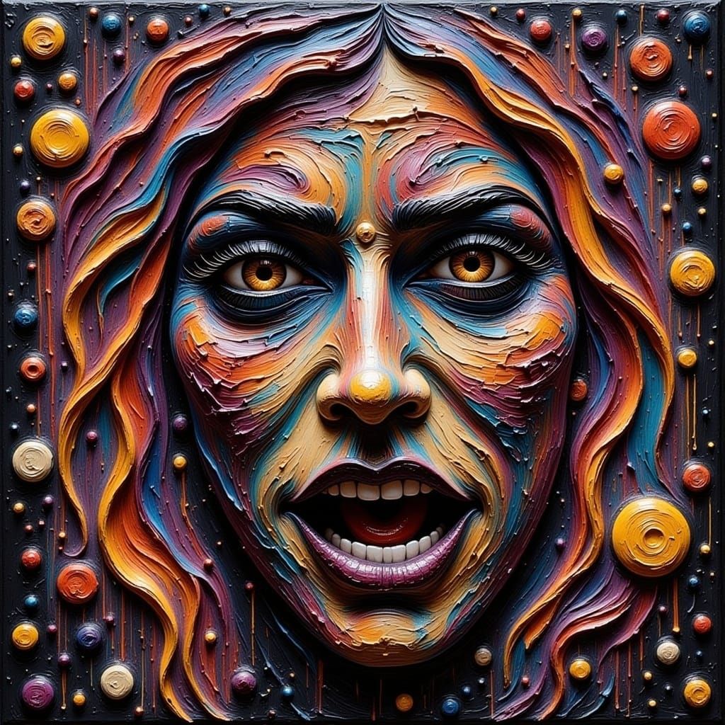 <lora:TexturedFlux:1.0> Spooky Halloween witch Swirling paint Thick brush strokes Palette knife textured Impressionistic texture textured im...