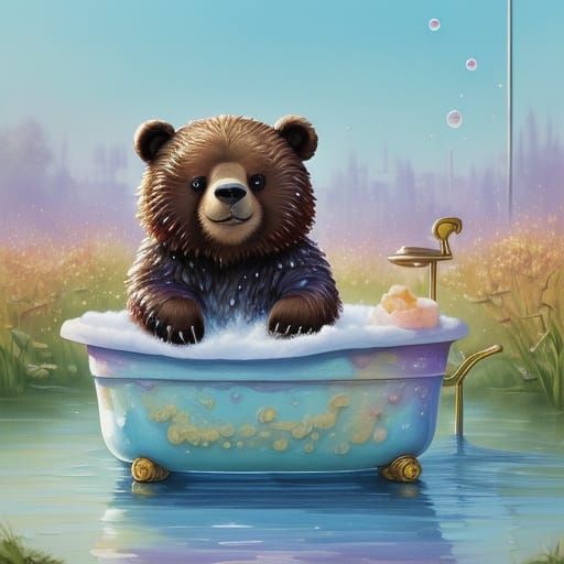 Brown Bear's Artistic Bubble Bath in Pastel Colors