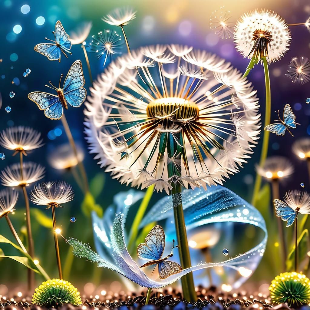 dandelions and glass-winged butterflies  by @BethM-L