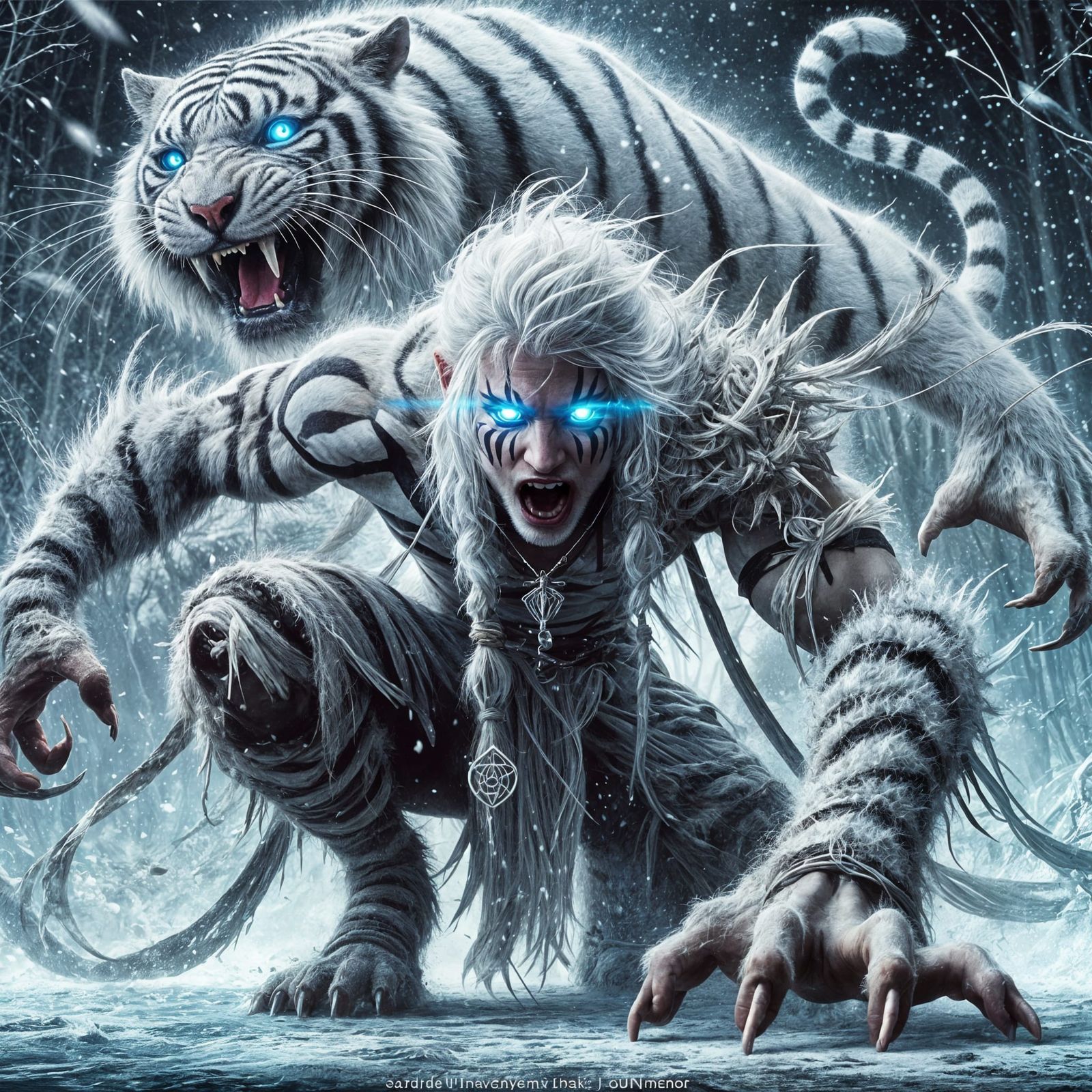 Nightsong Druid shapeshifting into a white tiger