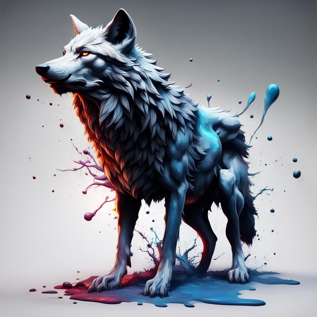 an ink splatter that makes the shape of a wolf