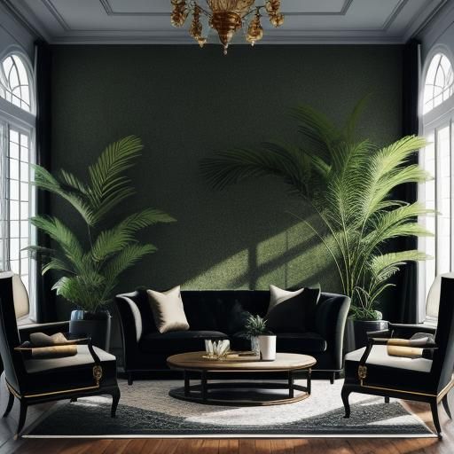 Beautiful black luxuous livingroom with plants