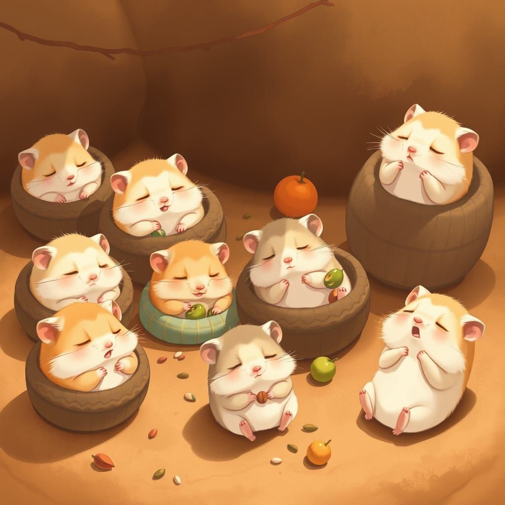 Whimsical Hamster Oasis in Earthy Tones
