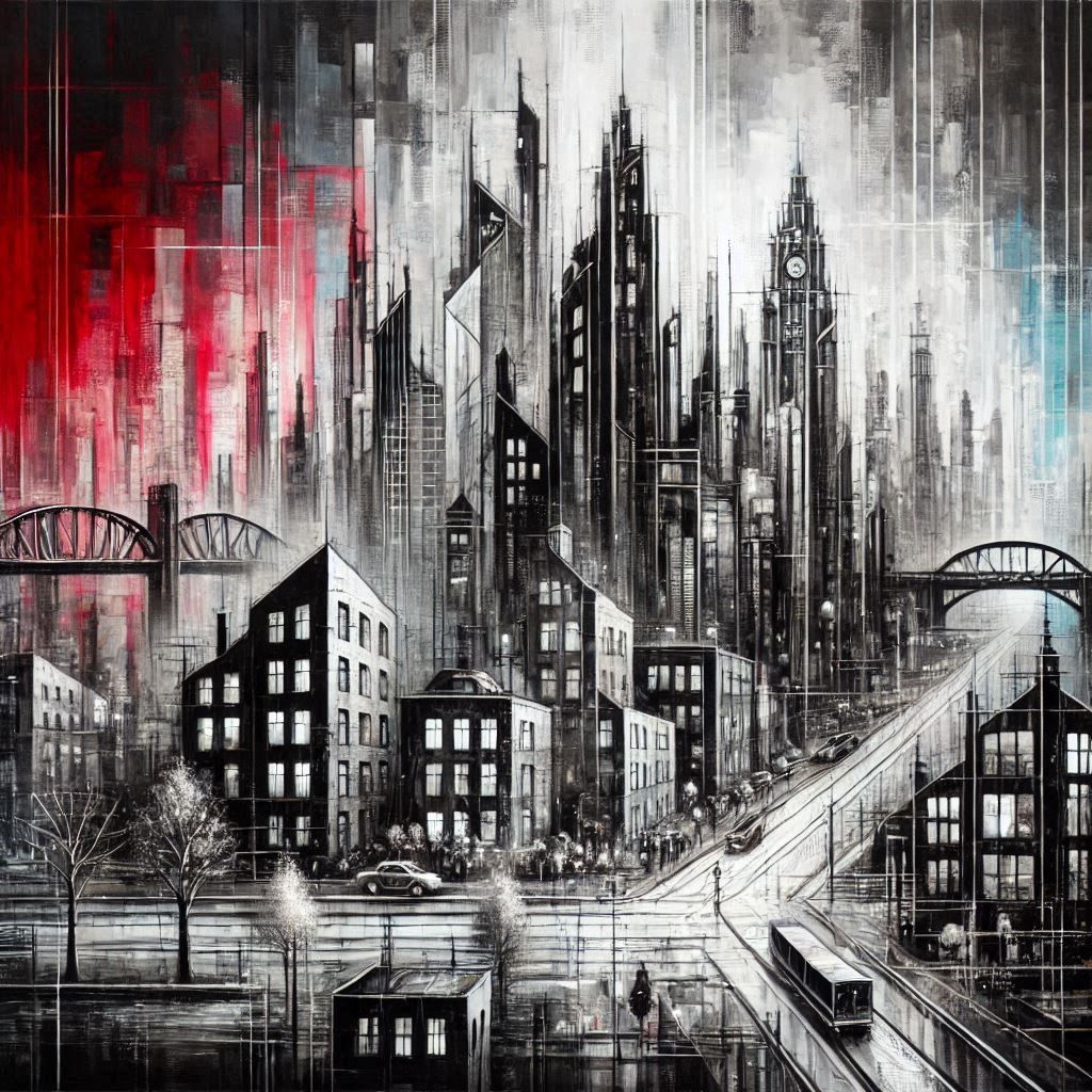 Cityscape in black and red