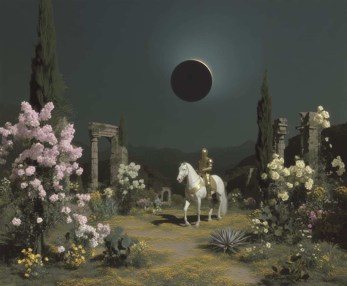 Sir Aurum Riding Upon His Horse, Pearlescent, Through The Fo...