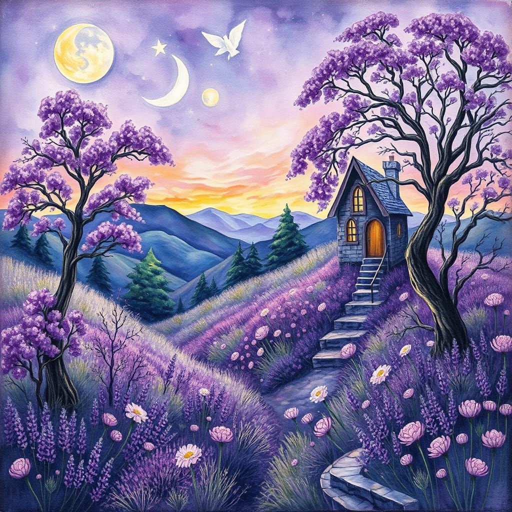doux paysage violet avec des pensées hyperdetailed charcoal drawing ethereal fantasy hyperdetailed mist ...  by @Dom