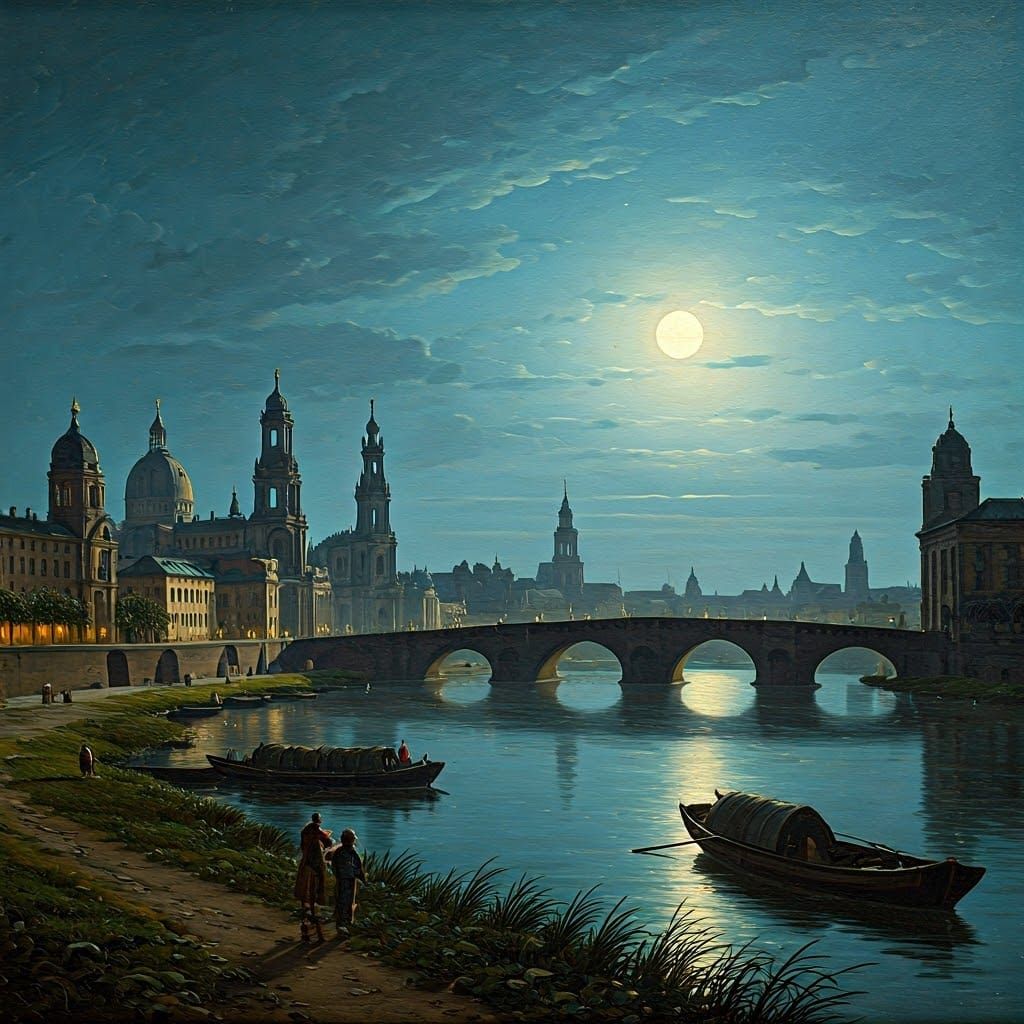 Historic Dresden skyline by night, by Canaletto  by @xtough 