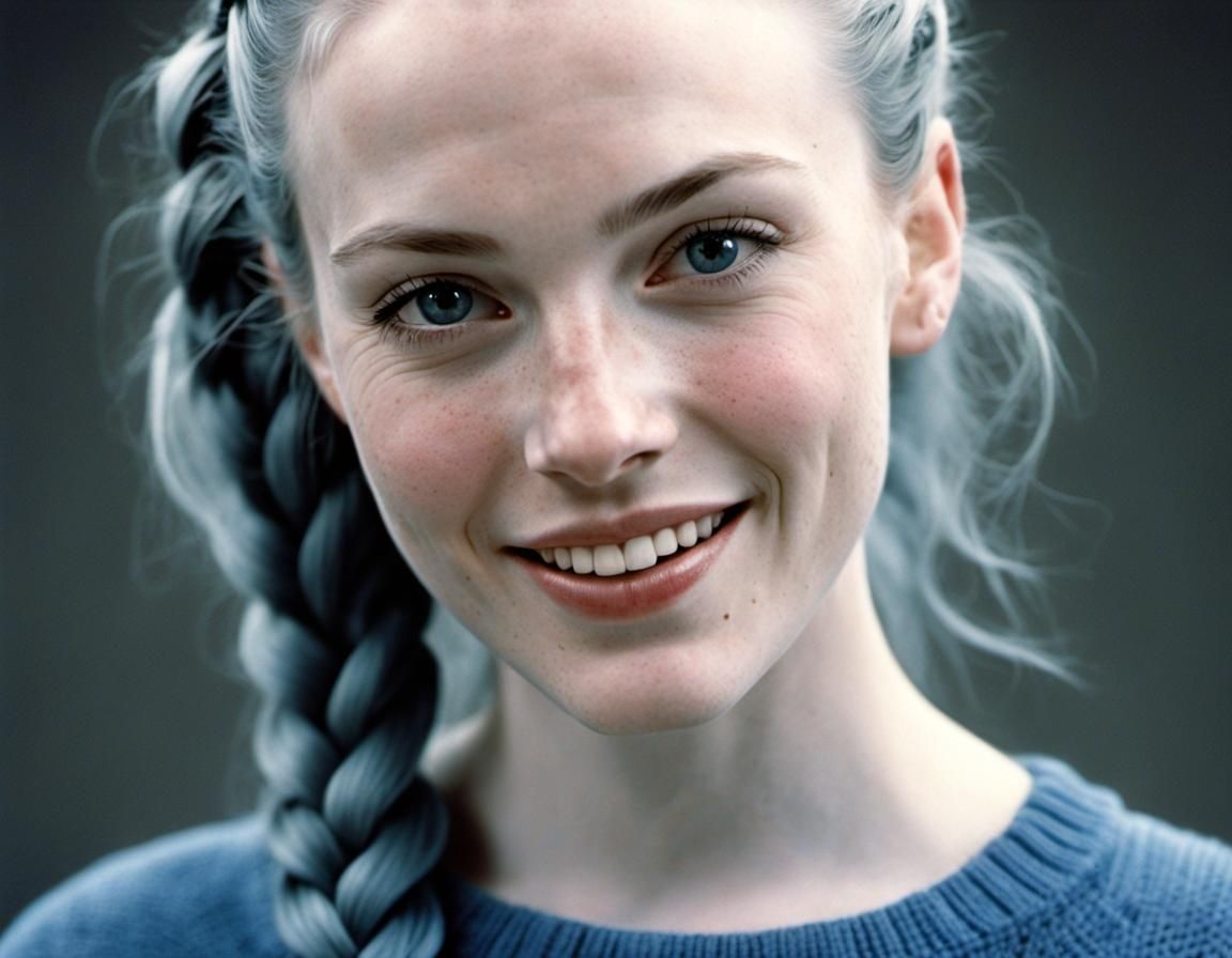 Intricate Portrait of a Girl with Blue Plaits