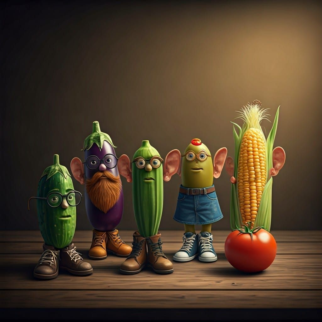 Whimsical Vegetable Gathering in Cinematic Style