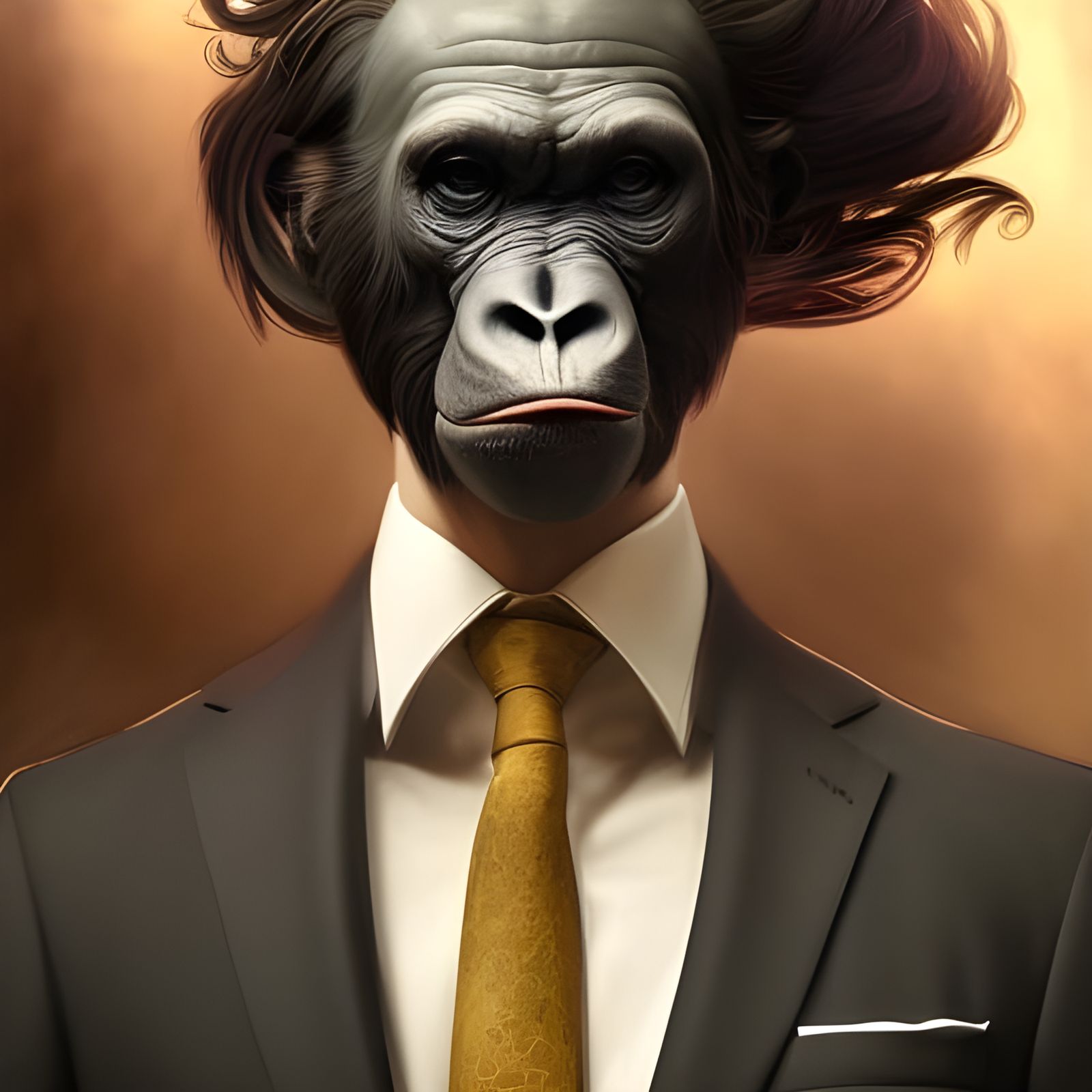 Ape in suit ,5D lighting,surreal fantasy art,detailed face,5...