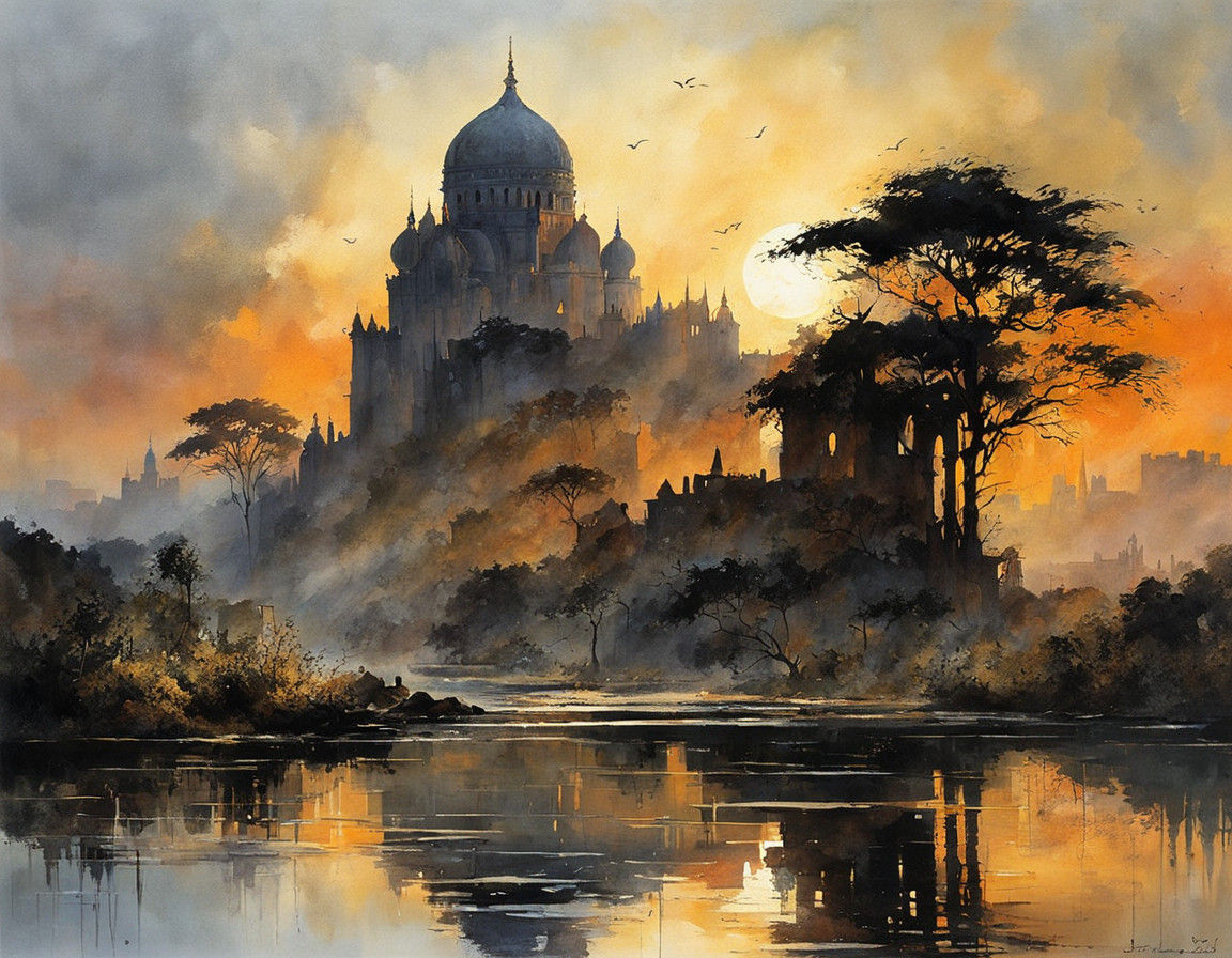 the mysterious ruined city is reflected in the lake, in the gentle sunset, by Stewart Edmondson, Thomas ...  by @Tina auf der Blumenwiese