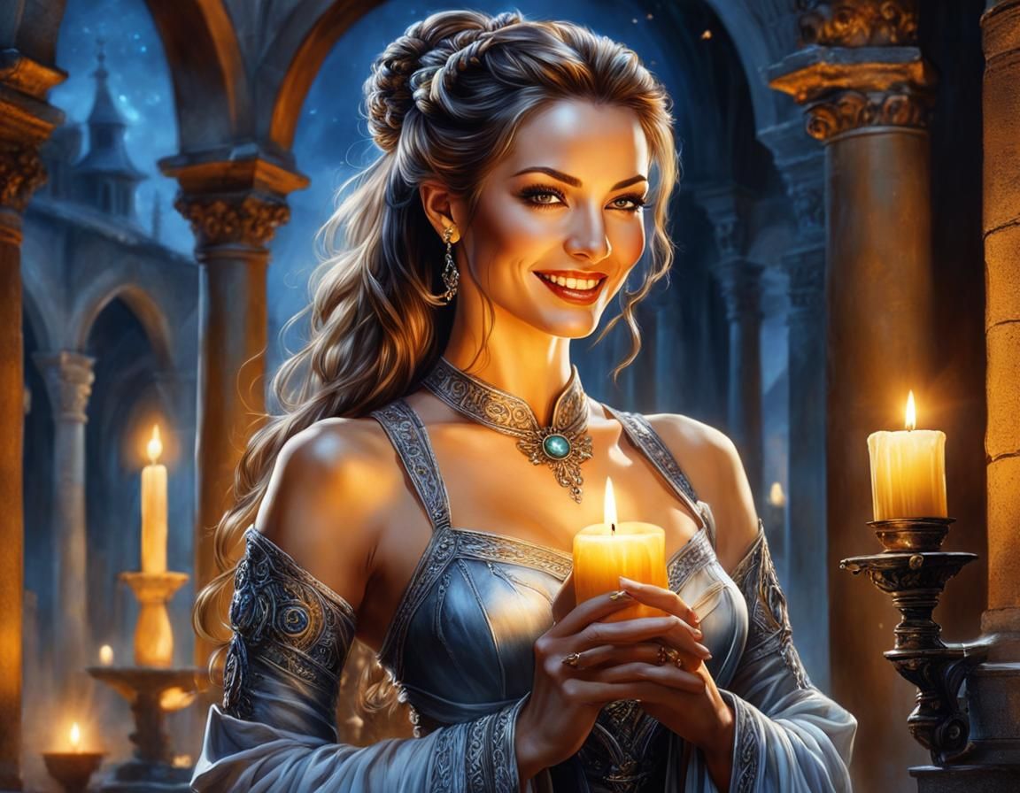 Sensual Heroine in Enchanted Courtyard, Fantasy Art in Luis ...