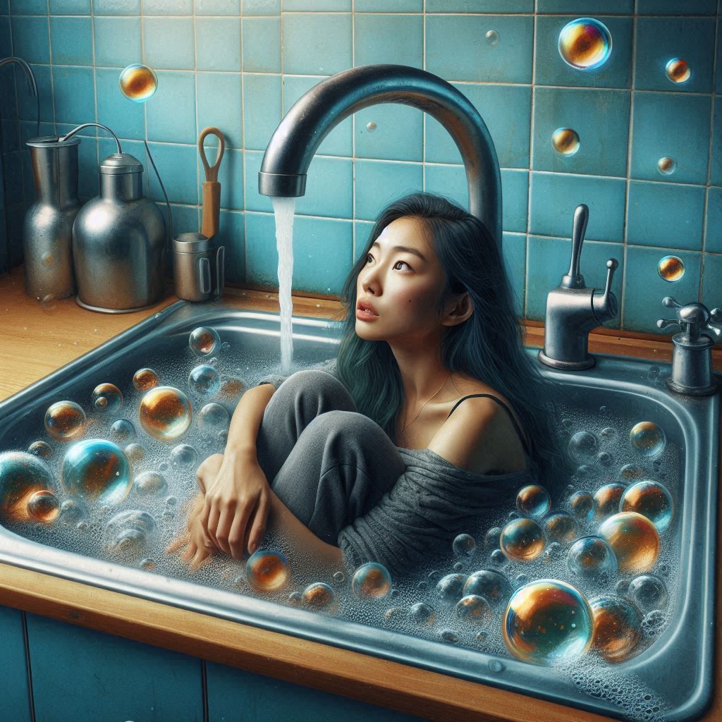 Sitting in the kitchen sink