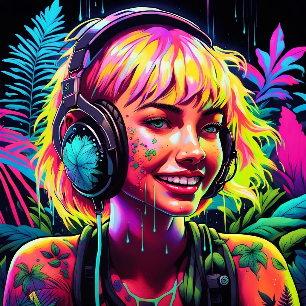 Neon florescent girl dancing in the rain - AI Generated Artwork ...