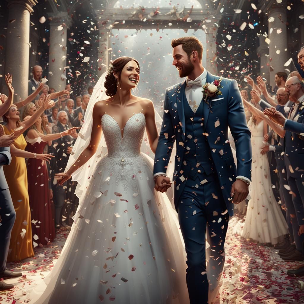 Confetti in wedding célébration, bride And groom , full HD ultra 16k portrait high  realstic   by @Giuliana Joumene