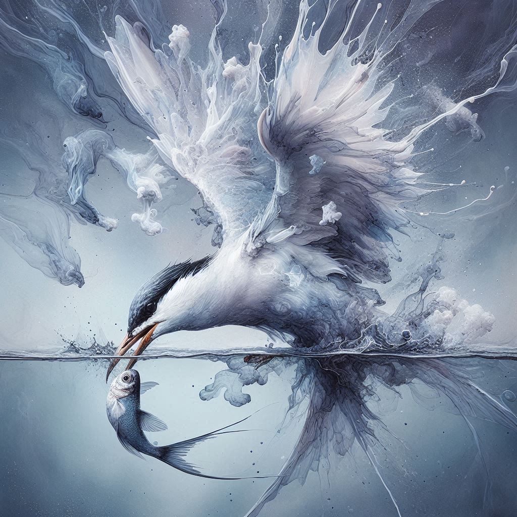 Diving tern, alcohol ink