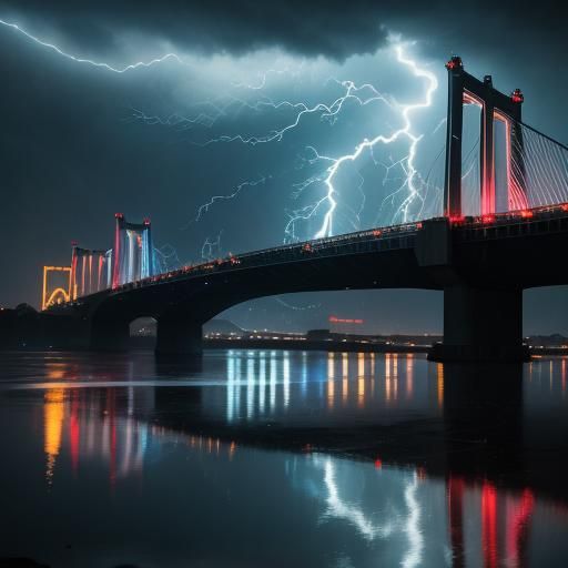 Yanghua Bridge Illuminated by Lightning in Oil Painting Styl...