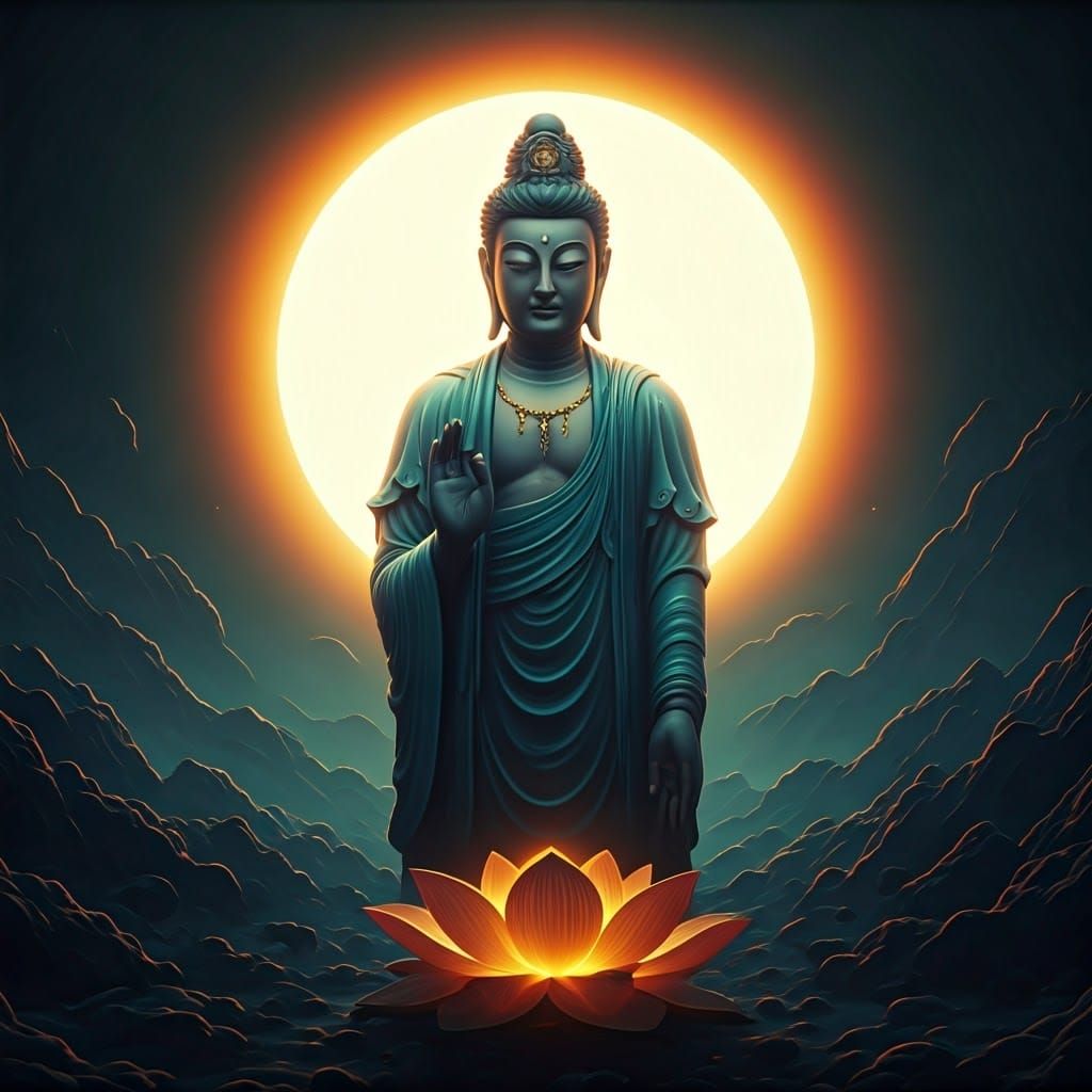 Ethereal Bodhisattva in Surreal Landscape