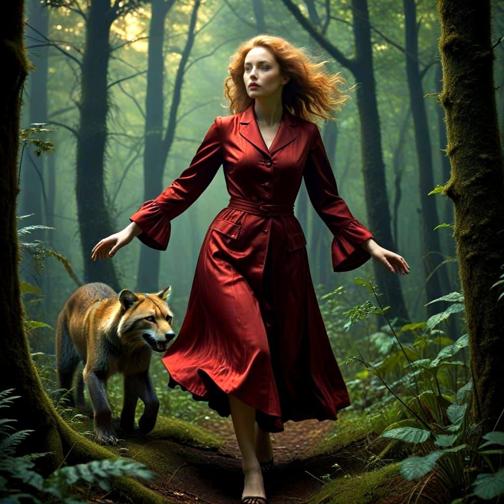 Mysterious Ladies and Creatures in Surreal Forest