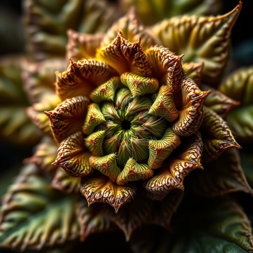 gros plan d'Une magnifique FRACTALE géométrique d'une plante dans la nature, éblouissante intricate details, ...  by @Nadouche B B