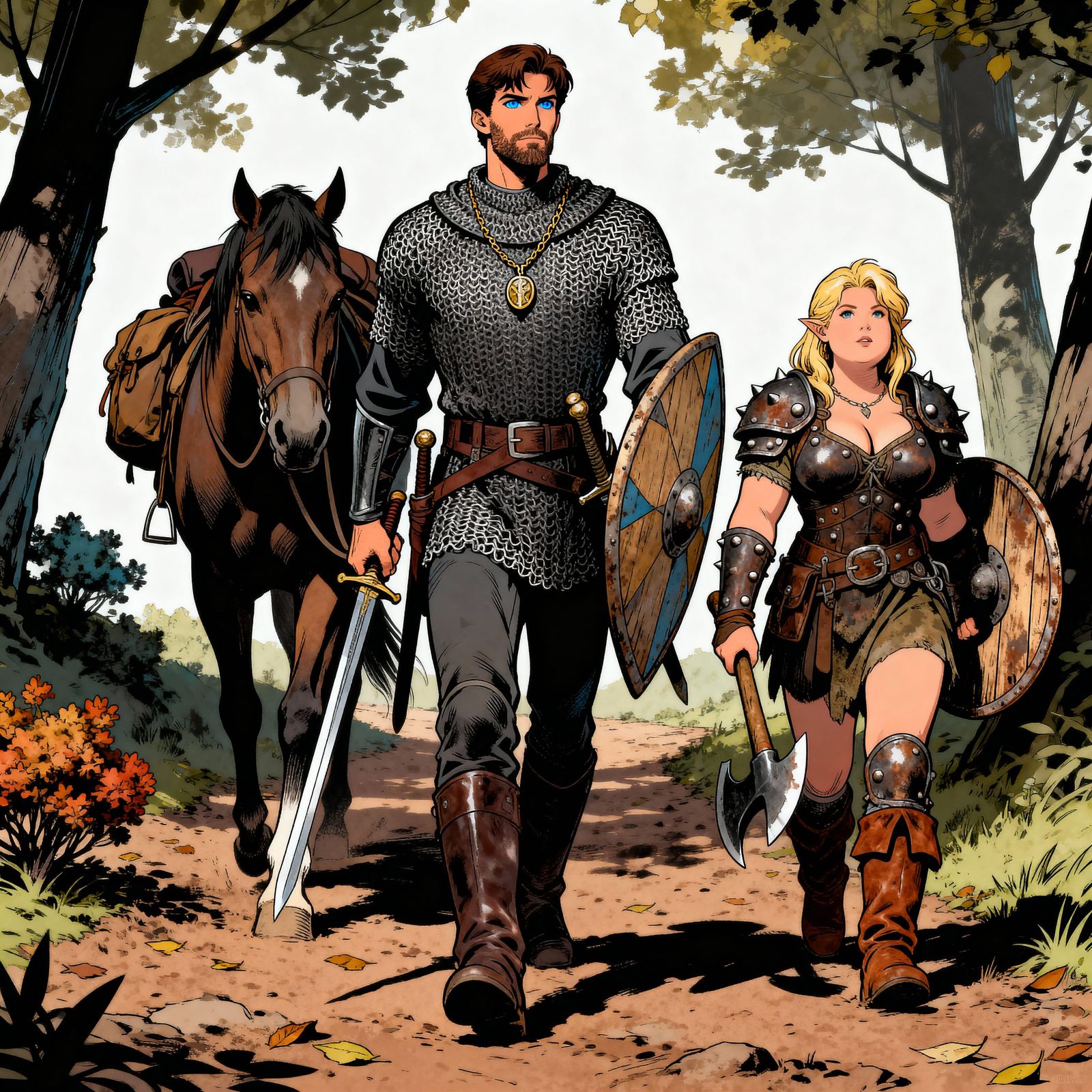 Masterpiece, intricate details. A handsome 6 foot tall, male paladin with deep blue eyes, dark brown hair cut in a short...