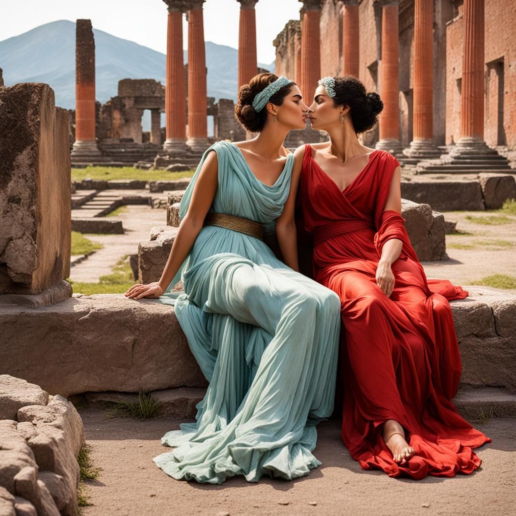 Idyll in Pompeii.
Two women in love, style by Emilie Friant,...