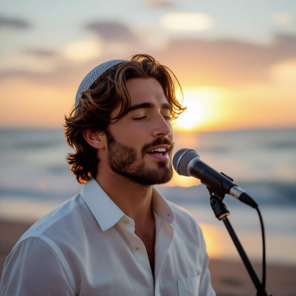 Man Singing on Beach at Sunset