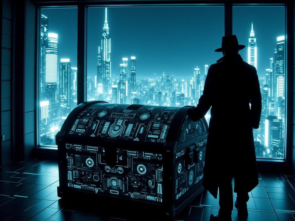 "It had taken a long time, but I'd finally found the digital treasure chest hidden in a rented room in Cyberspace City.  by @Lorendiac H