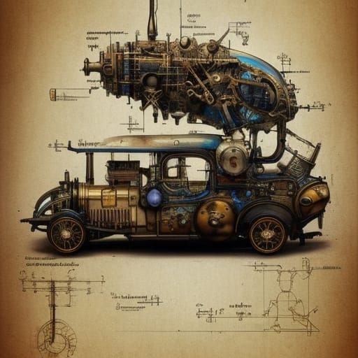 Steampunk car  by @cheesepuff 
