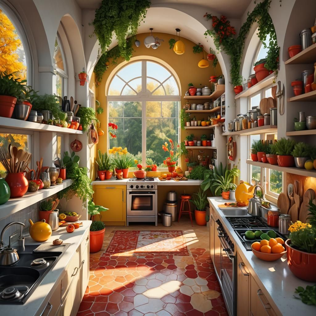 Futuristic Kitchen Interior in Vivid Digital Art