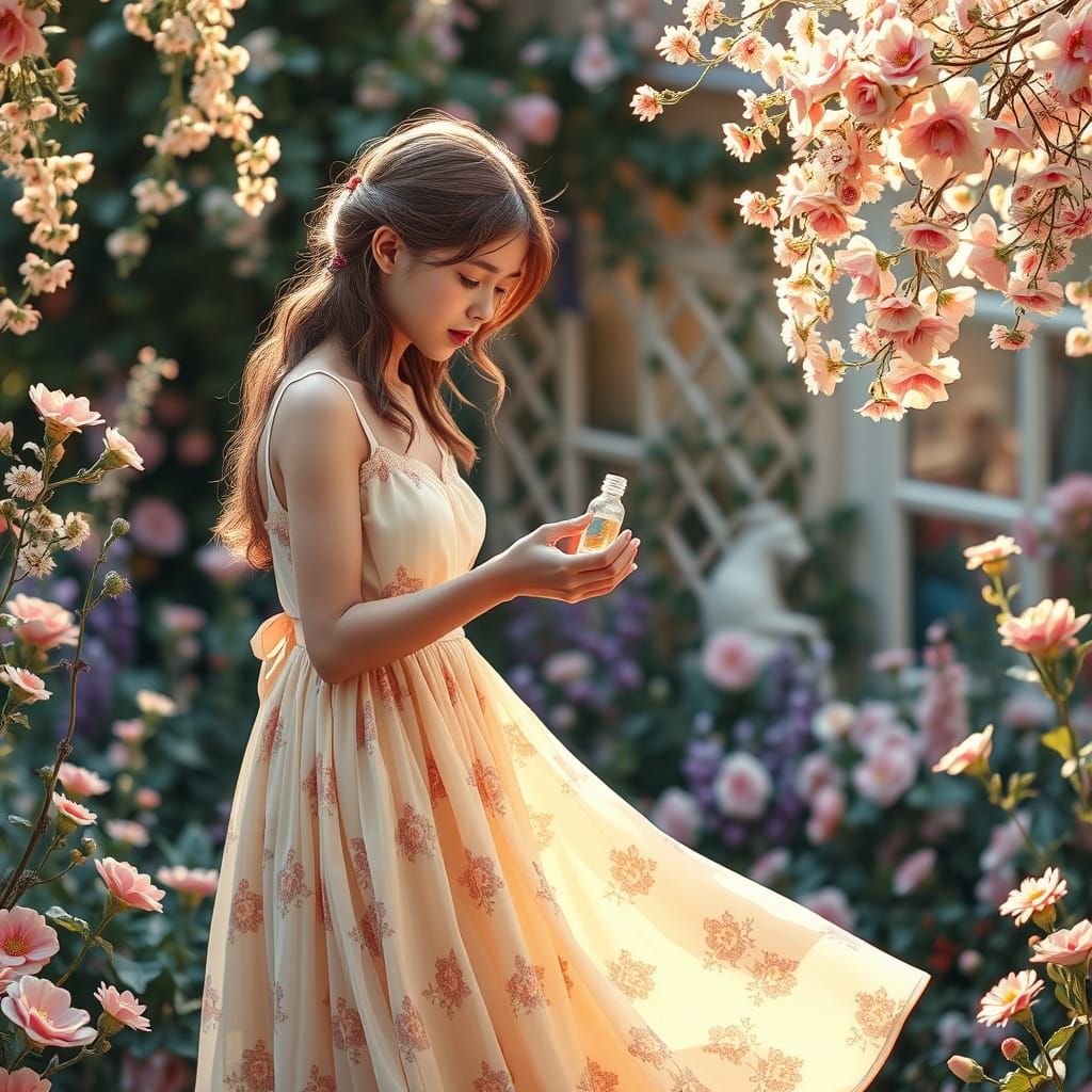 Whimsical Garden Scene in Pastel Hues