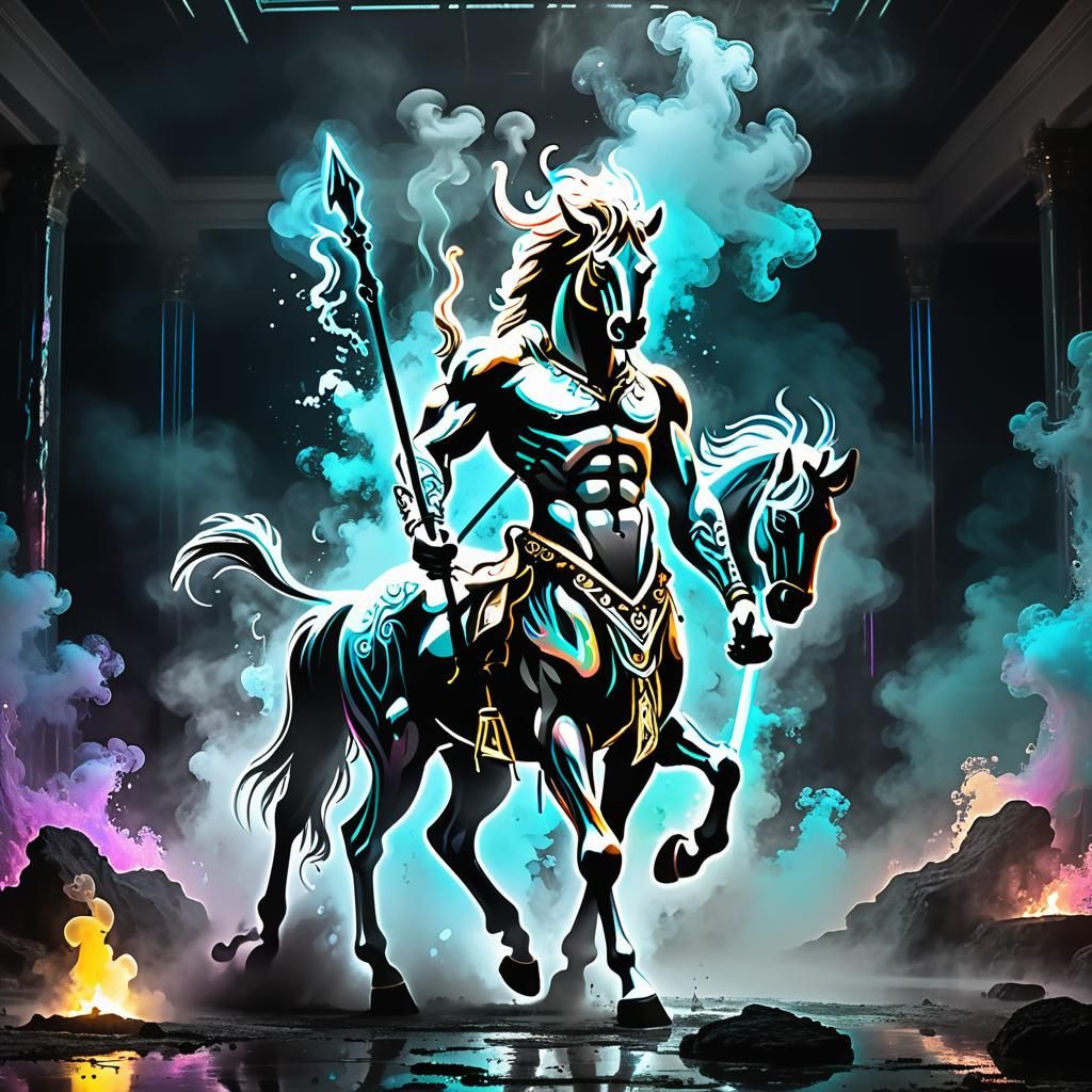 Holding a long spear, Man-horse, horse-man, Half man half horse, Horse+human torso and head, Tribal, Wild, Centaur, centaurs, centaur with w...