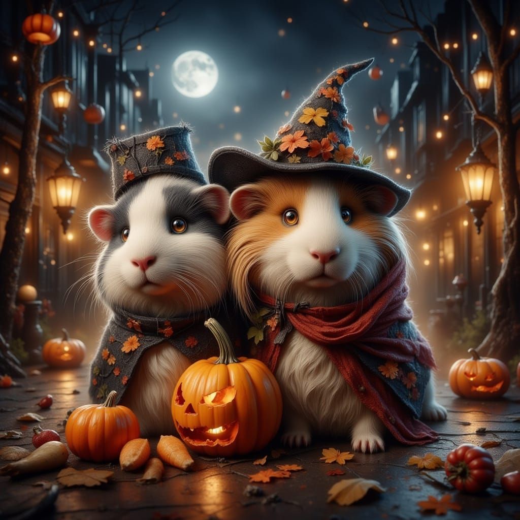 Halloween Guinea Pigs Wander Streets at Night
