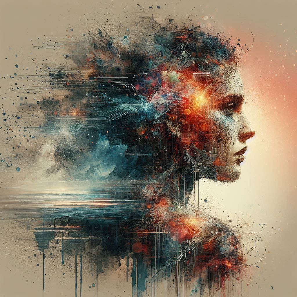 double exposure beautiful fantasy DALL-E 3 portrait landscape..